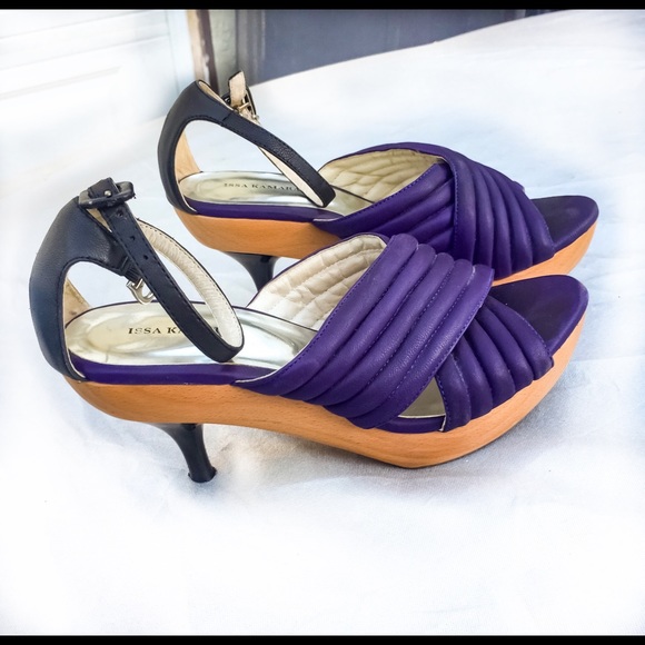 SALE ⬇️ Kitten Heel Wood and Purple Art Deco Look Shoes - Picture 6 of 6